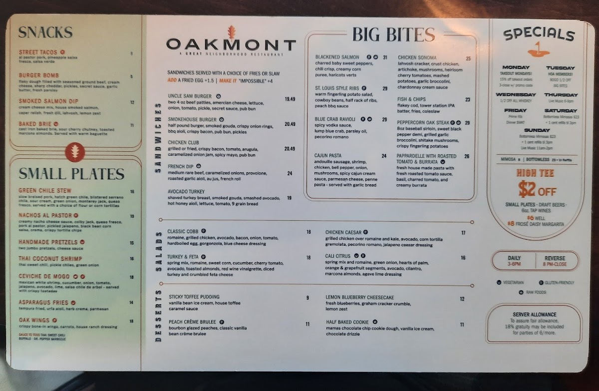 The Oakmont Menu - Image 1